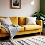 **

Cozy Swedish home interior. Soft blankets and pillows on a comfortable sofa. Green plants in pots around the room. Warm, inviting light. Focus on creating a sense of calm and visual declutter.

**